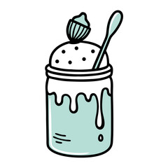Cookie Crumble Ice Cream Jar Illustration for Dessert Menu on transparent background