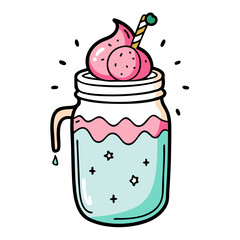 Cookie Crumble Ice Cream Jar Illustration for Dessert Menu on transparent background