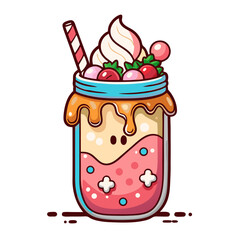 Cookie Crumble Ice Cream Jar Illustration for Dessert Menu on transparent background