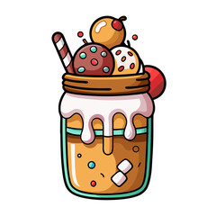 Cookie Crumble Ice Cream Jar Illustration for Dessert Menu on transparent background