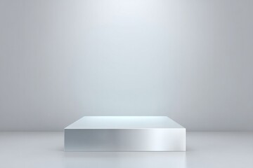 minimalistic empty podium with mirror-like surface set against clear backdrop for copy space