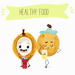 Pitomba fruit cute funny cheerful characters with different poses and emotions. Vector hand drawnvector illistration.