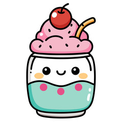 Kawaii Ice Cream in Mason Jar Doodle Vector Illustration in Kawaii Style