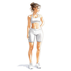 Athletic Woman in White Sportswear Side Profile