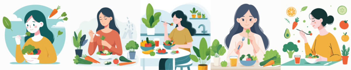 vector of a young man eating bread