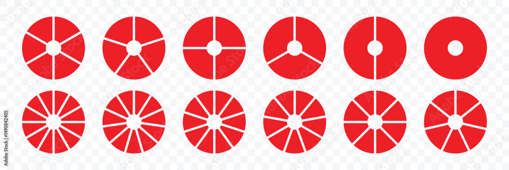 Aufkleber pie chart color icons. flat process cycle. circle section graph. circle section graphs segment infog