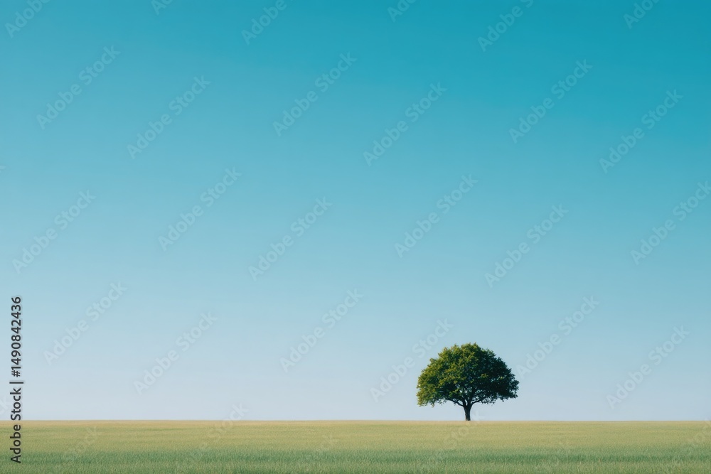 Poster serene landscape with single tree against vast open sky serves as metaphor for introspection