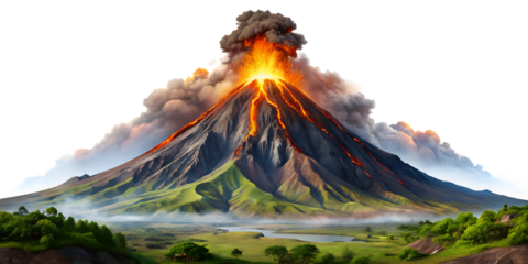 volcano in iceland  isolated on white background. PNG Transparent file type with high definition quality And vibrant color grading Available.