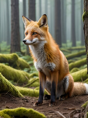 Fototapeta premium Witness the plight of a tired fox amidst a devastated forest landscape