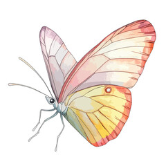 Butterfly with Watercolor Wings in Shades of Pink Yellow and White