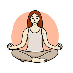 Young happy woman doing yoga, meditating for healthy mental 