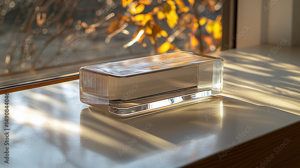 Poster Transparent rectangular block on windowsill