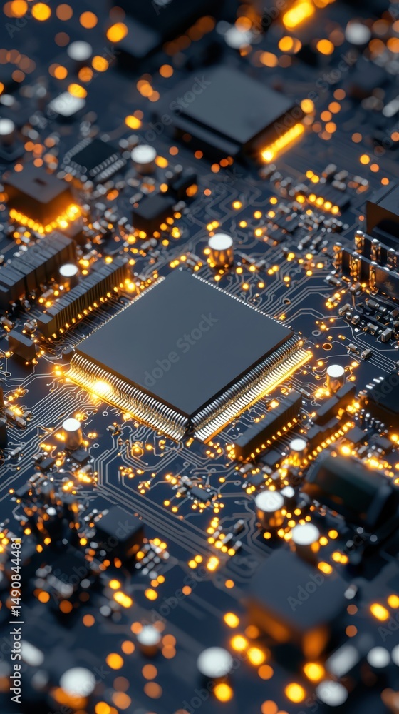 Poster innovative technology circuit board design digital workspace macro photography high-tech environment