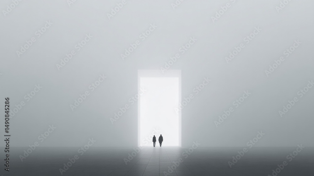 Poster solitary mirror stands in empty room capturing light subtly on its surface offering sense of introsp
