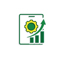 Optimization icon. Mobile App Optimization. Smartphone with gears and graph going up. symbol for automation, productivity. Mixed design style