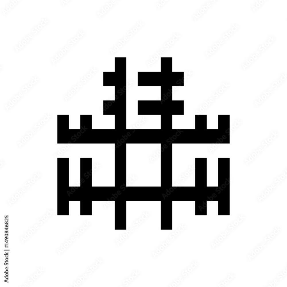 Poster abstract black and white geometric design featuring interconnected squares and rectangular shapes fo