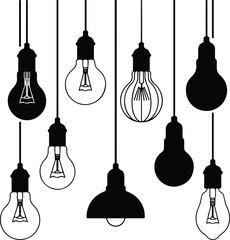 Bulb Icon Silhouette Set – Idea, Light, Innovation Vector Pack Black Light Bulbs Silhouette Icons – Energy, Lamp, Creativity Design