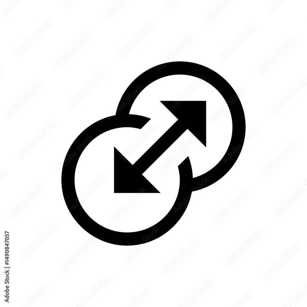 Poster two overlapping circles containing arrows pointing in opposite directions on a white background imag