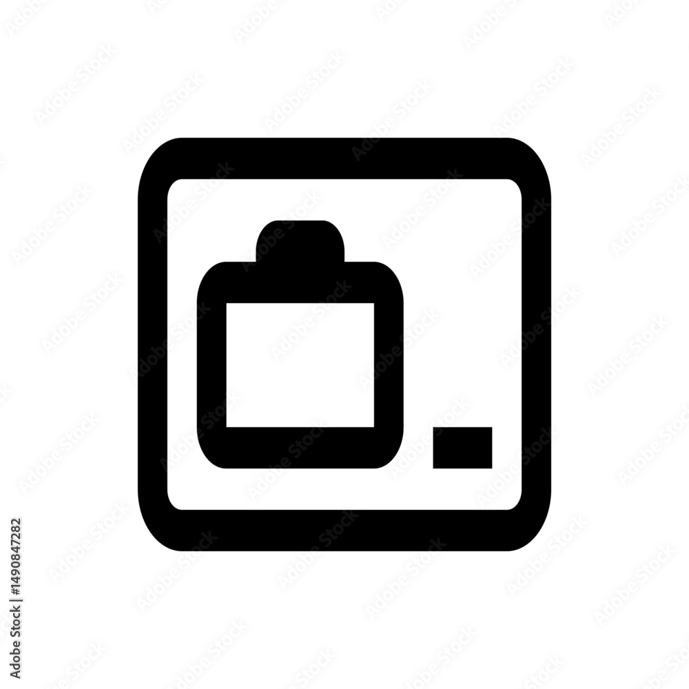 Poster illustration of a simple black and white camera icon with rounded edges and basic design elements pr
