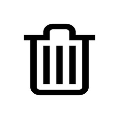 Illustration of a simple black and white trash can icon with a lid and vertical lines inside the bin