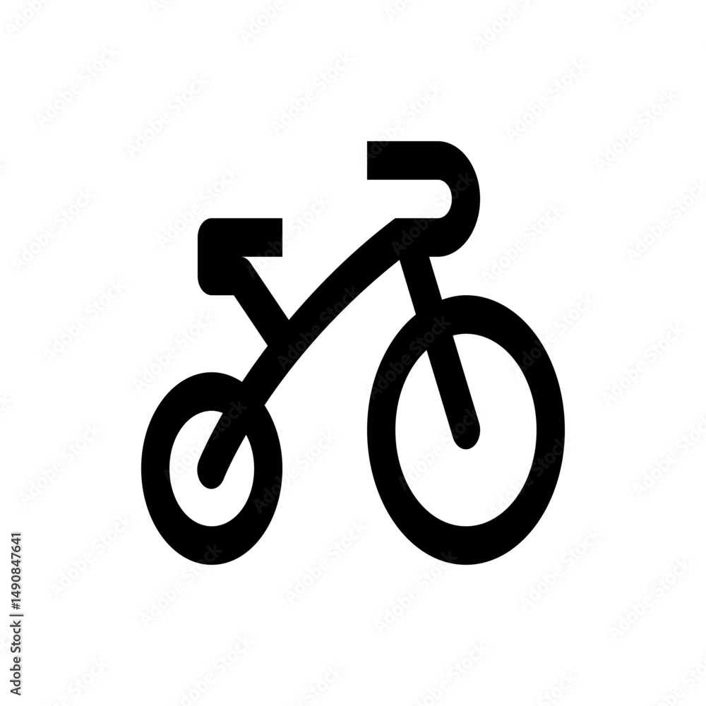Poster simple black and white bicycle icon with two wheels handlebars and seat in a minimalist style design