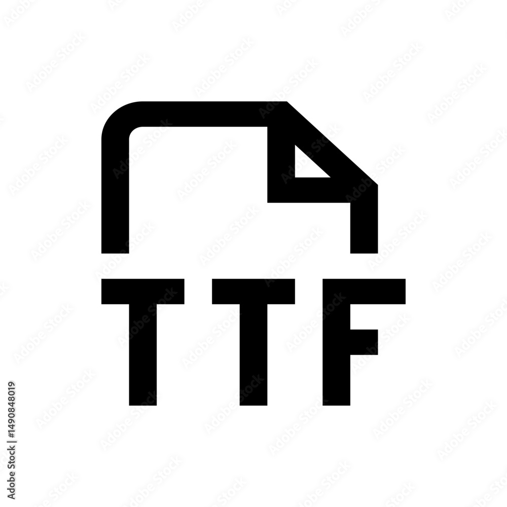 Poster representation of a ttf file format icon with a document symbol and the ttf text in bold black font
