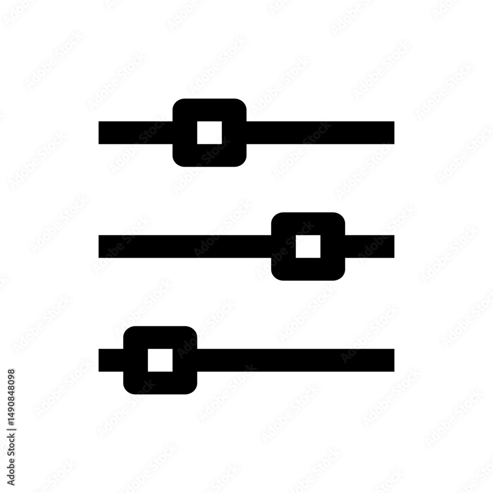 Poster illustration of three horizontal black sliders with square handles on a white background displayed c