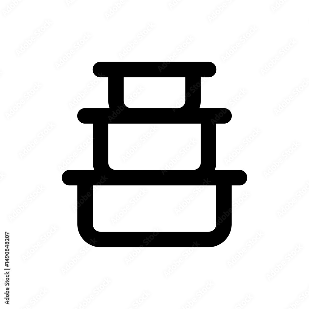 Poster illustration of a stack of three rectangular containers with rounded edges in a minimalist black out