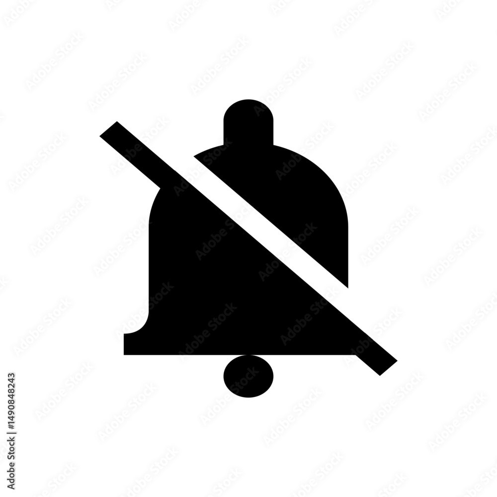 Poster illustration of a black bell with a diagonal line through it representing a muted notification icon 