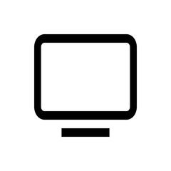Illustration of a black outlined monitor with a rectangular base against a white background display icon