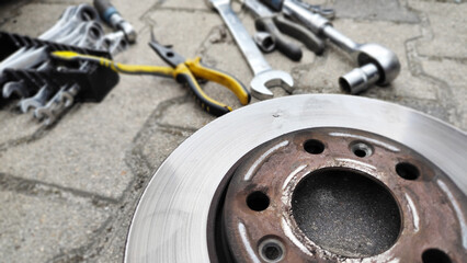 Car repair tool, brake disc replacement.