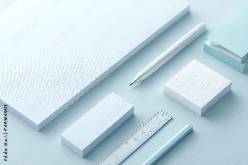 Poster capture array of minimalistic tools used in graphic design and printing each placed orderly on prist