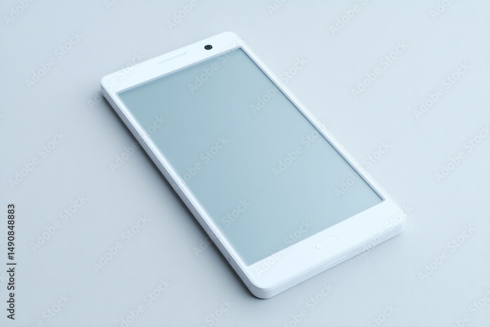 Poster clean minimalistic layout featuring single sleek gadget isolated against neutral background with amp