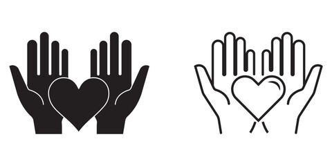 Heart in hand icon, Charity icon. Hand holding heart, love, compassion, giving, support, care, help, charity, kindness, altruism. eps 10