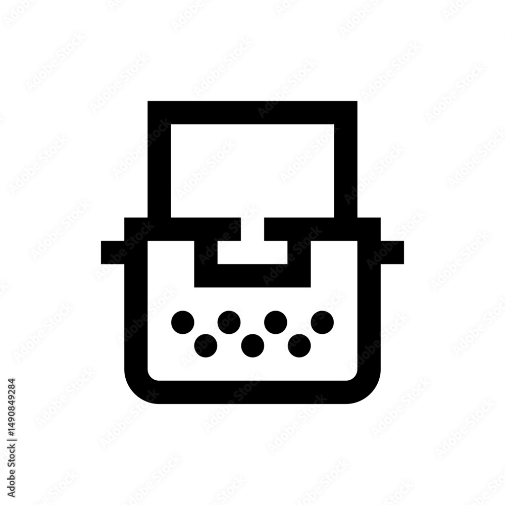 Poster illustration of a square container with a top section and small circles inside the bottom portion de
