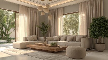 Fototapeta premium Beige modern living room design