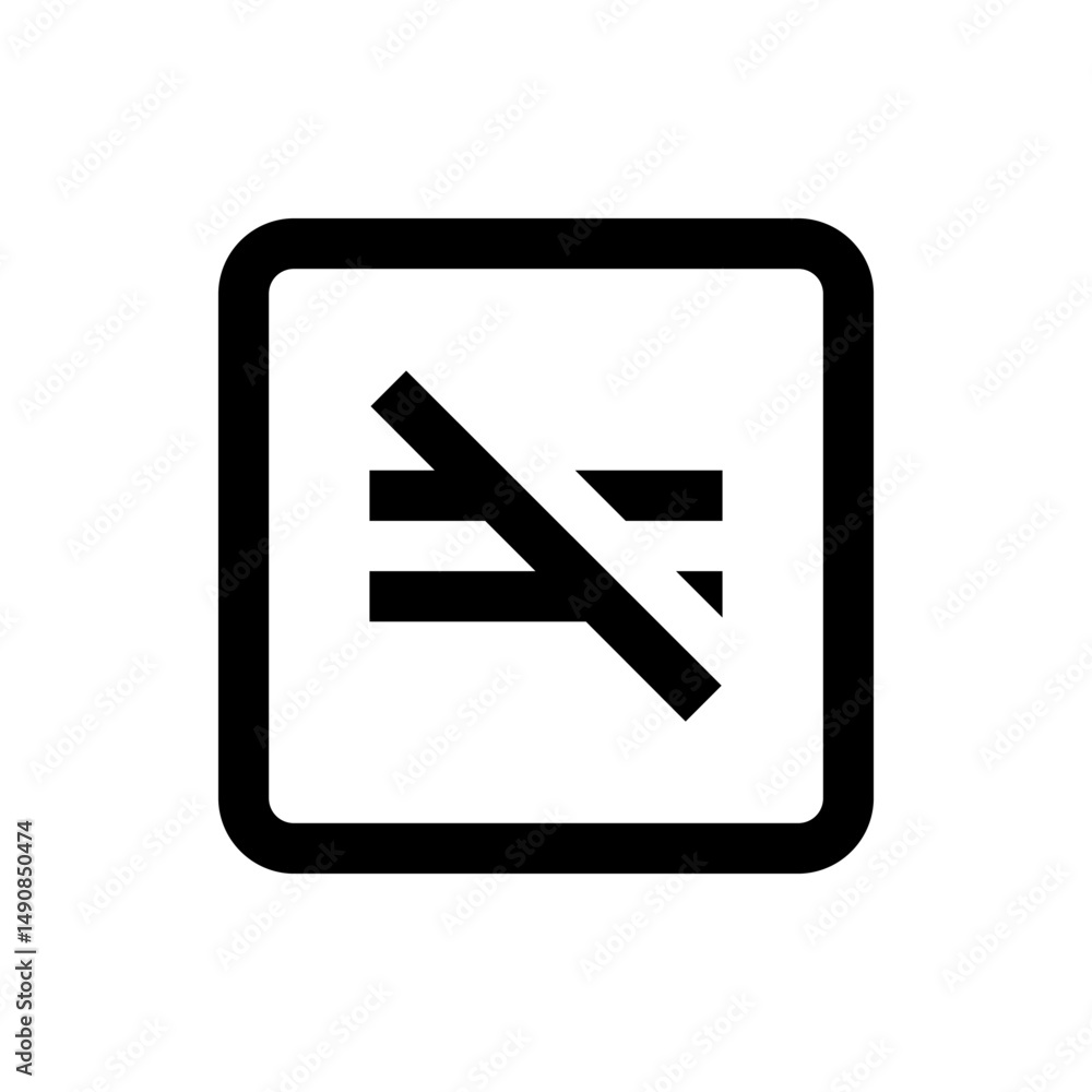 Poster illustration of a rounded square containing a not equal sign with a diagonal line through it in blac