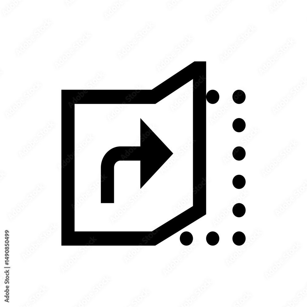 Aufkleber illustration of a right turning arrow inside a box shape with a dotted line on the right side edge