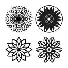 Black set of abstract  circular floral mandala vector art and illustration design. 