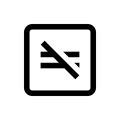 Illustration of a rounded square containing a not equal sign with a diagonal line through it in black