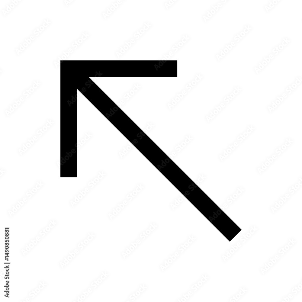 Poster a simple black arrow pointing towards the upper left corner on a white background in a minimalist st
