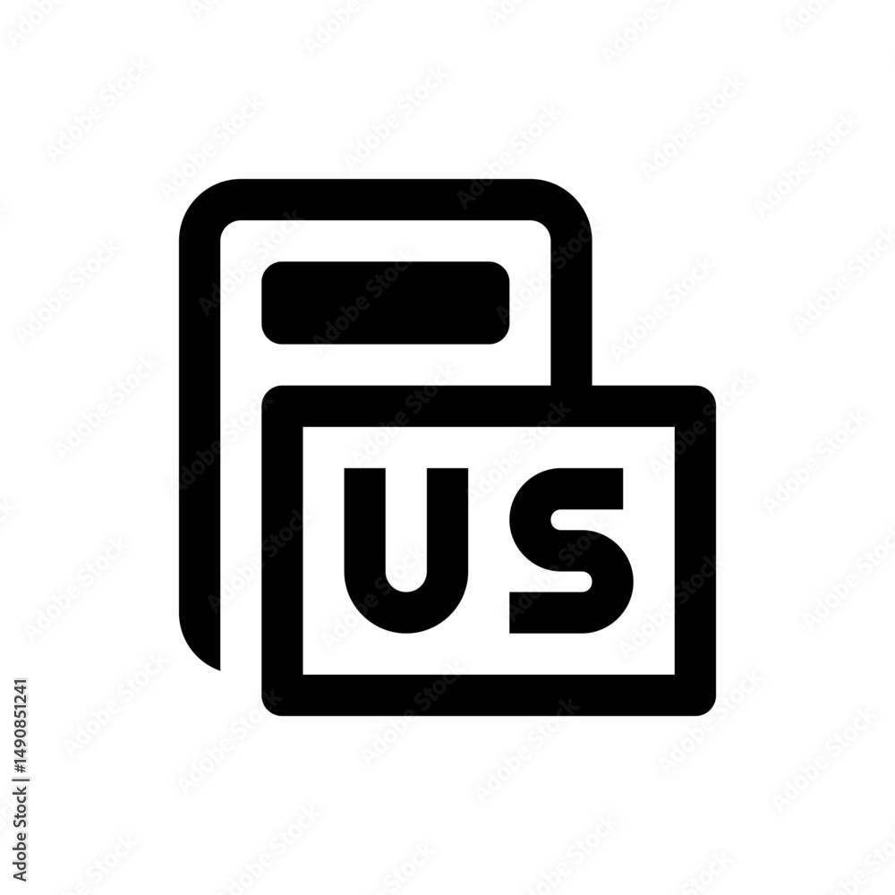 Poster black and white illustration of two overlapping rectangles with us text in the front rectangle desig