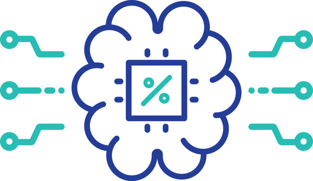 AI distributed computing icon with editable stroke and color. Perfect for illustrating cloud processing, parallel tasks, and networked machine learning.