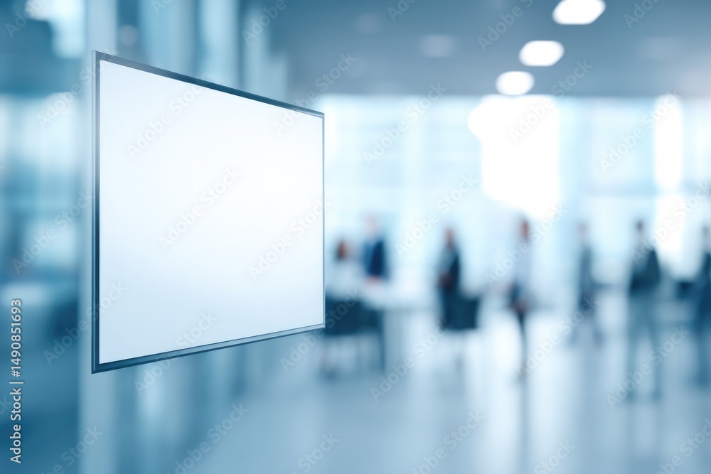 Poster interactive presentation setup in modern office setting with large projectors with blurred business 