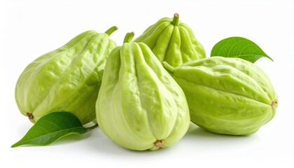  fresh chayotes isolated on white background, organic and healthy food, raw vegetable