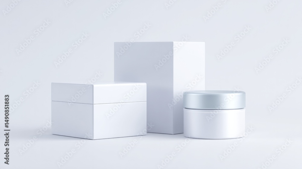 Poster minimalistic 3d-rendered product packaging isolated on pristine white background featuring ample cop
