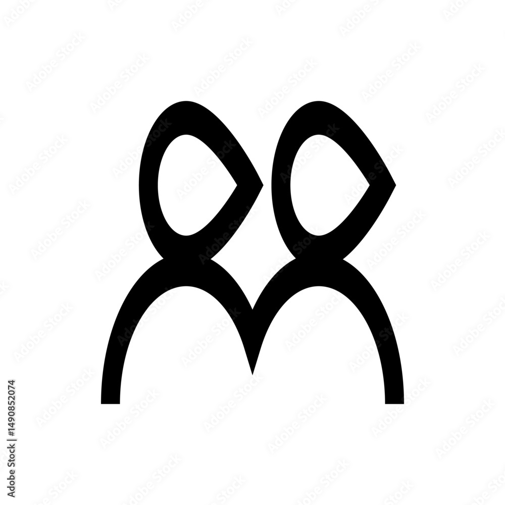Poster two stylized figures with teardrop shaped heads connected by curved lines in a symmetrical design st