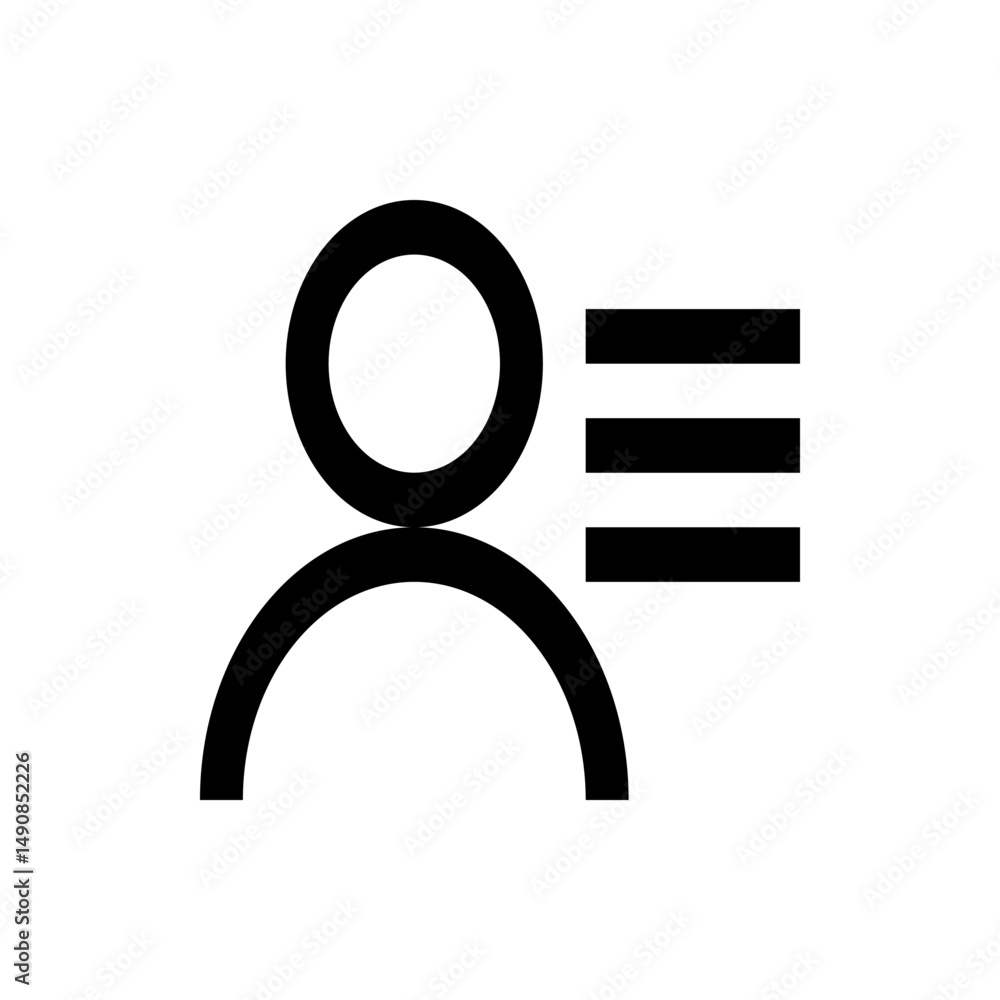 Poster outline of a person icon with a circular head and three horizontal lines representing a menu or opti