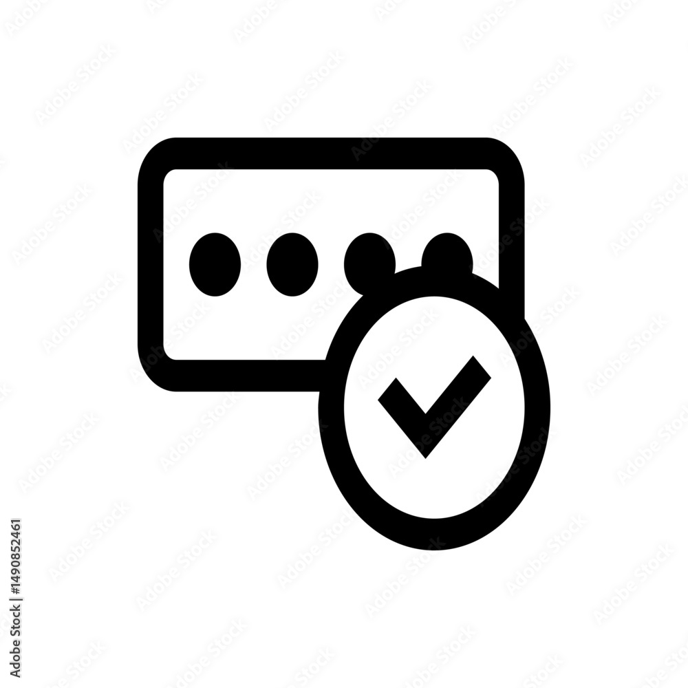 Poster illustration of a password input field with filled dots and a checkmark circle indicating success