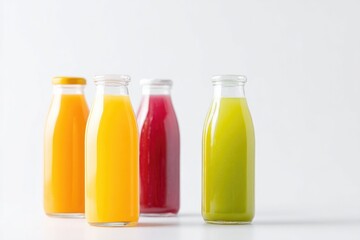 minimalistic display of assorted beverages with ample copy space isolated on pristine white background